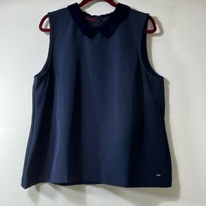 Tommy Hilfiger Sleeveless Top Navy Velvet Collar Peter Pan Cute